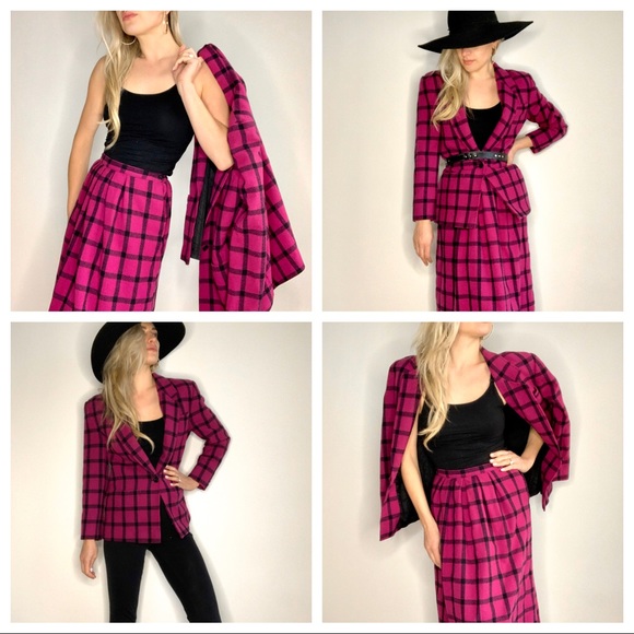 Pendleton Dresses & Skirts - Vintage Checkered Plaid Blazer & Skirt Set Purple